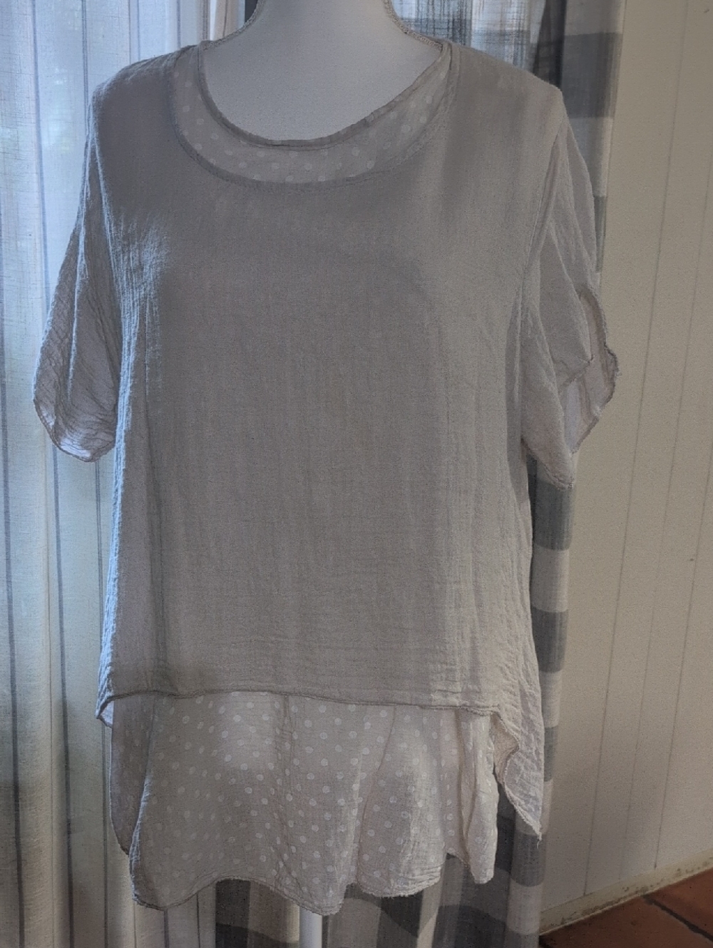 Saga Double Layer Linen And Cotton Polka Dot Tunic Top.